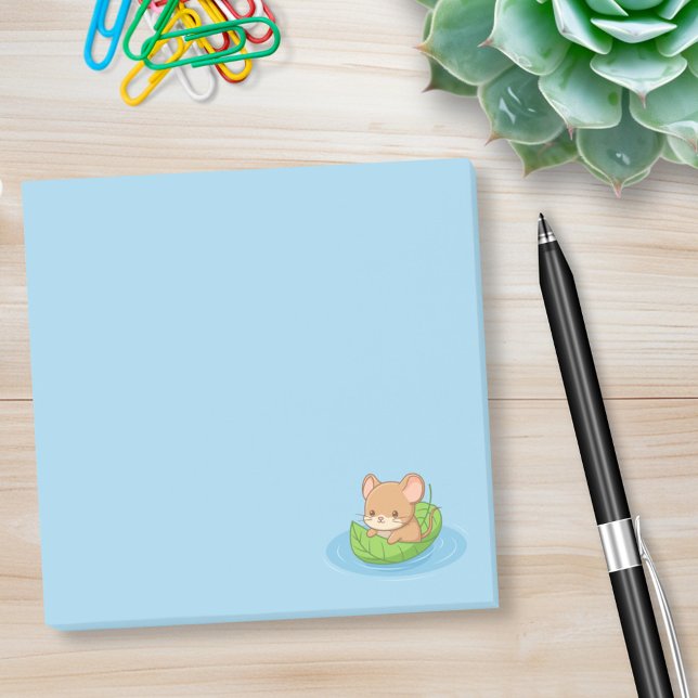 Cute Mouse in a Leaf Boat Blue Post-it Block (Skapare uppladdad)