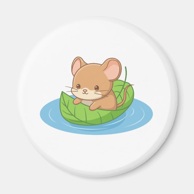 Cute Mouse in a Leaf Boat Magnet (Framsidan)