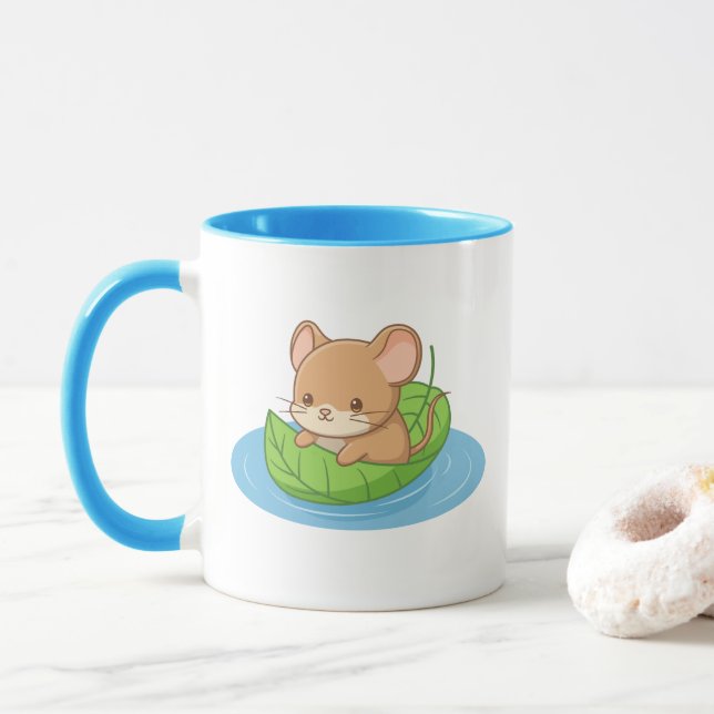 Cute Mouse in a Leaf Boat Mugg (Med munk)