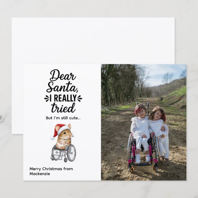 Cute Mouse in a Wheelchair Inclusive Christmas  Julkort (Fram/baksida)