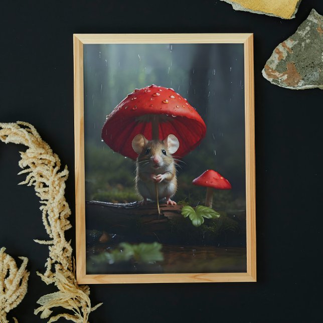 Cute Mouse in Forest Mushroom Umbrella Poster (Skapare uppladdad)