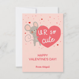 Cute Mouse Kids Classroom Valentine Note Card Inbjudningar