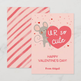 Cute Mouse Kids Classroom Valentine Note Card Inbjudningar