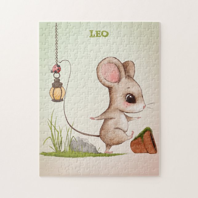Cute Mouse Ladybug Grönt Personal Pussel (Vertikal)