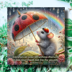 Cute Mouse Ladybug Watercolor Rainbow Påsk Julkort