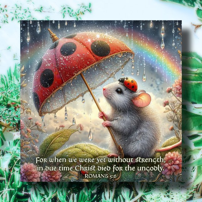 Cute Mouse Ladybug Watercolor Rainbow Påsk Julkort (Skapare uppladdad)