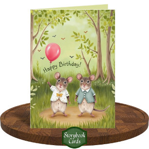 Cute Mouse - målning av skog födelsedag Kort