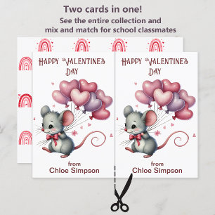 Cute Mouse med ballonger Barn Valentine Party Vykort