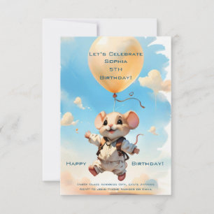 Cute Mouse med Balloon Lycklig-inbjudan till Party Inbjudningar
