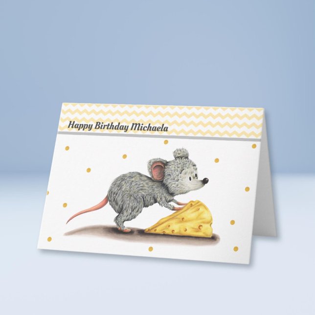 Cute Mouse med Cheese Personlig Birthday Kort (Skapare uppladdad)