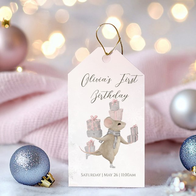 Cute Mouse med julklappar Presentetikett (Skapare uppladdad)