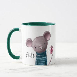 Cute Mouse med Personlig Namn Mugg