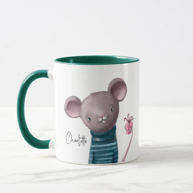 Cute Mouse med Personlig Namn Mugg (Vänster)