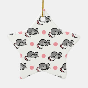 Cute Mouse, möss, Rosa och White Polka dots Julgransprydnad Keramik