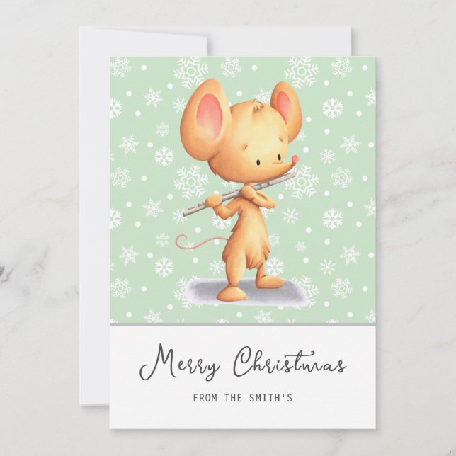 Cute Mouse Musician Message Merry Christmas  Julkort (Framsida)