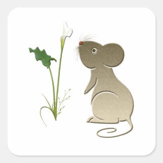 Cute Mouse och Calla Lily Fyrkantigt Klistermärke