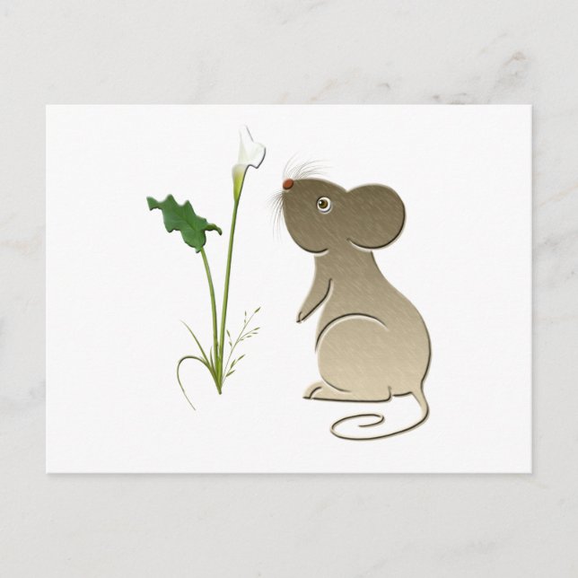 Cute Mouse och Calla Lily Vykort (Framsida)
