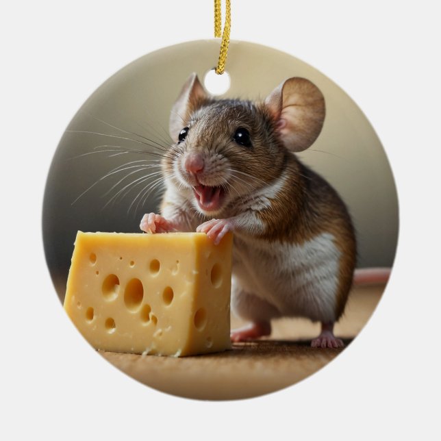 Cute Mouse och Cheese Julgransprydnad Keramik (Framsidan)