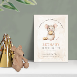 Cute Mouse och Cookies 5:e Födelsedagsfesten Inbjudningar