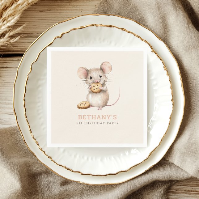 Cute Mouse och Cookies 5:e Födelsedagsfesten Pappersservett (Skapare uppladdad)
