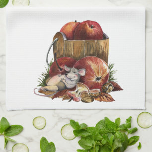 Cute Mouse och Red Apples Kökshandduk