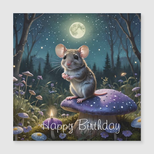 Cute Mouse on Mushroom in Moonlight Birthday (Framsida)