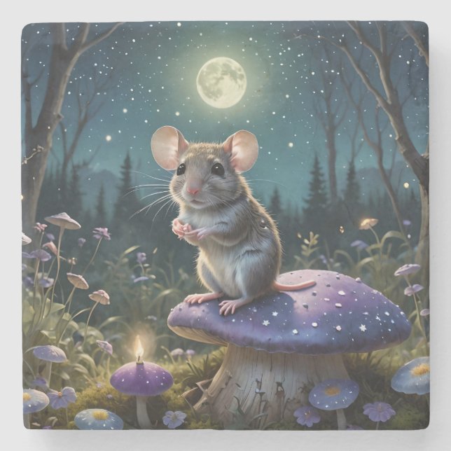 Cute Mouse on Mushroom in Moonlight Stenunderlägg (Framsidan)