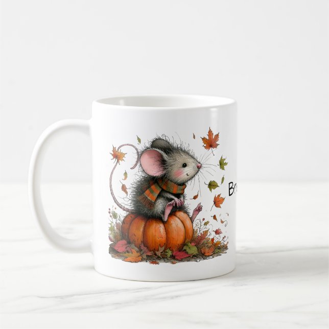 Cute Mouse på en Pumpkin Autumn Aesthetic Kaffemugg (Vänster)