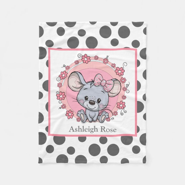 Cute Mouse på Grått/vita punkter, personlig Fleecefilt (Framsidan)