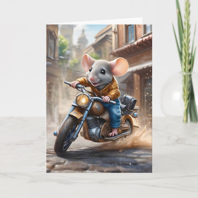 Cute Mouse Riding a Motorcykel Blank Hälsning Kort (Framsida)