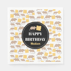 Cute Mouse Rodent Eating Cheese Birthday Pappersservett