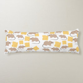 Cute Mouse Rodent Eating Cheese Mönster Kroppskudde