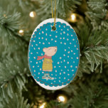 Cute Mouse sjunger Sång i blå jul Julgransprydnad Keramik<br><div class="desc">En vacker illustration av en söt mus som sjunger julgranen sång.</div>