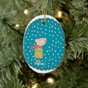 Cute Mouse sjunger Sång i blå jul Julgransprydnad Keramik