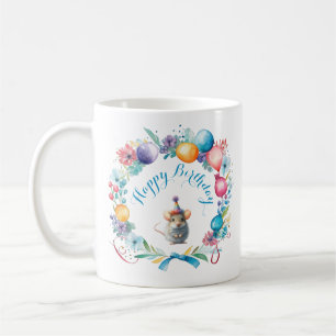 Cute Mouse som bar i Party Hat Kaffemugg