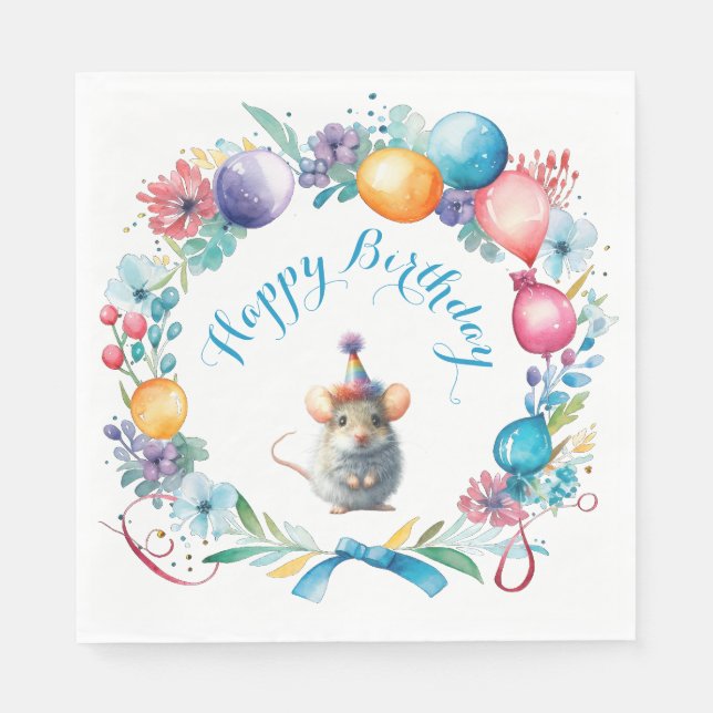 Cute Mouse som bar i Party Hat Pappersservett (Framsidan)
