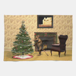 Cute Mouse som dekorerar Julgran Kökshandduk