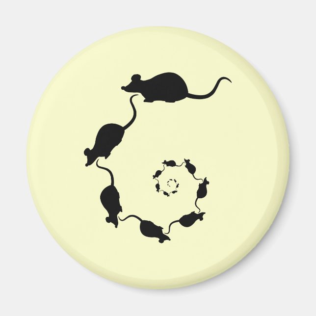 Cute Mouse Spiral. Black Mice på Cream. Magnet (Framsidan)