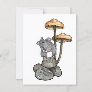 Cute Mouse står på Sten, med svampar Vykort