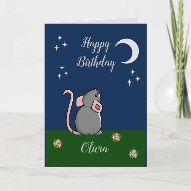 Cute Mouse tittar på måne-kortet Kort (Framsida)