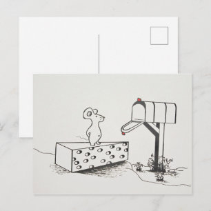Cute Mouse väntar på schweizisk ost för e-post Vykort