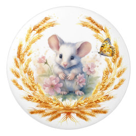 Cute Mouse with Wheat Ceramic Drawer Knop. Knopp