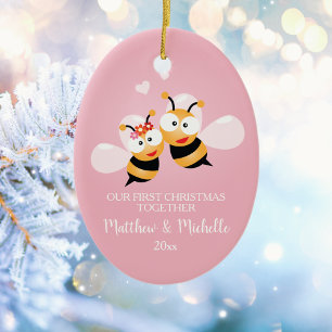 Cute Mr. och Mrs. Honbee Första jul tillsammans Julgransprydnad Keramik