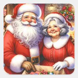 Cute Mr. och Mrs. Jultomten Personlig jul Fyrkantigt Klistermärke