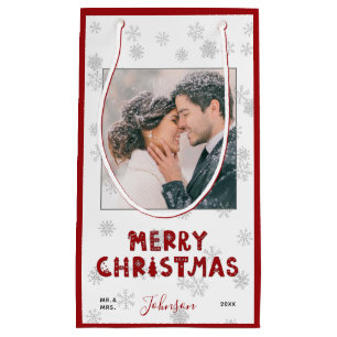 Cute Mr och Red Typography Snowflake Photo Julafto