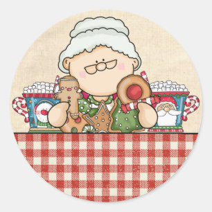Cute Mrs. Claus & Cookies julkuvert Seals Runt Klistermärke