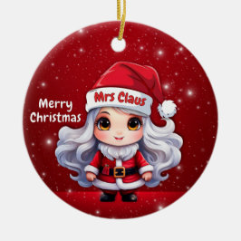 Cute Mrs Santa Claus Character Berry Red Snowy🎄 Julgransprydnad Keramik