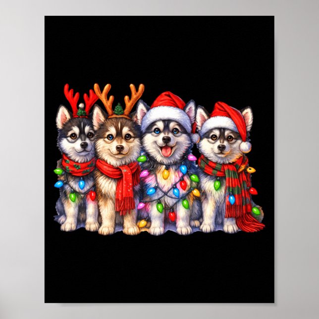 Cute Msky Christmas Dogs With Lights Long Sleeve  Poster (Framsidan)