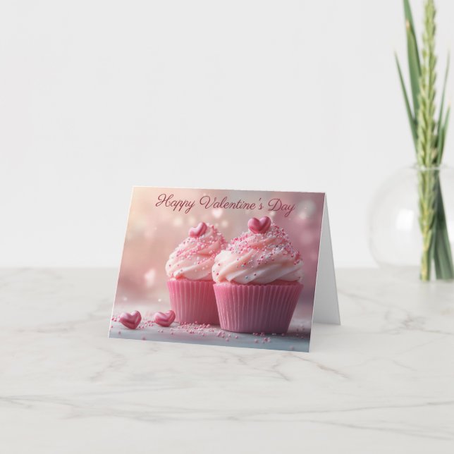 Cute Muffinsar med Hearts Valentines Hälsning Kort (Framsida)