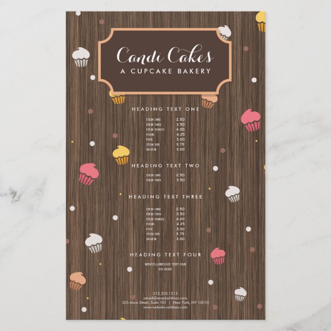 Cute Muffinss Bakery Mönster Brown Wood Flygblad (Framsidan)